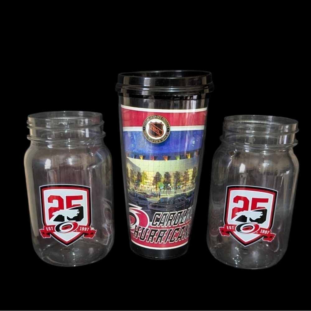Carolina Hurricanes NHL 25th Anniversary Tumbler and Mason Jar Cup Set 3 Plastic